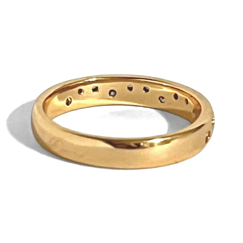 ES Gold Tone Ring Band Tiny Purple Stone Accents Size 5.75 Feminine Minimalist